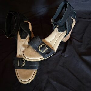 Born Black and Tan Leather Sandals